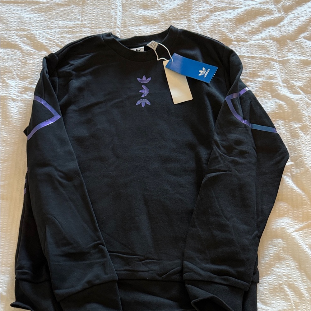 NWT adidas Black Crewneck Sweater with Purple Details